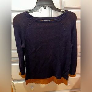 Navy and yellow women’s sweater/blouse size medium brand cable and gauge. New